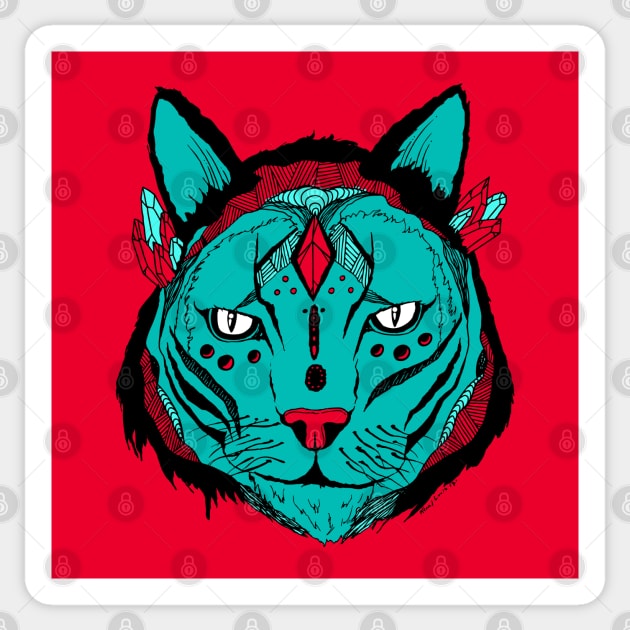 Turqred Mystical Tribal Cat Sticker by kenallouis